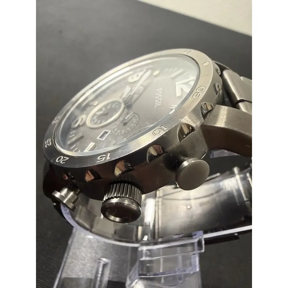 Men’s Fossil JR-1437 Wristwatch New Battery 50mm Casing Gunmetal Grey 7” Band